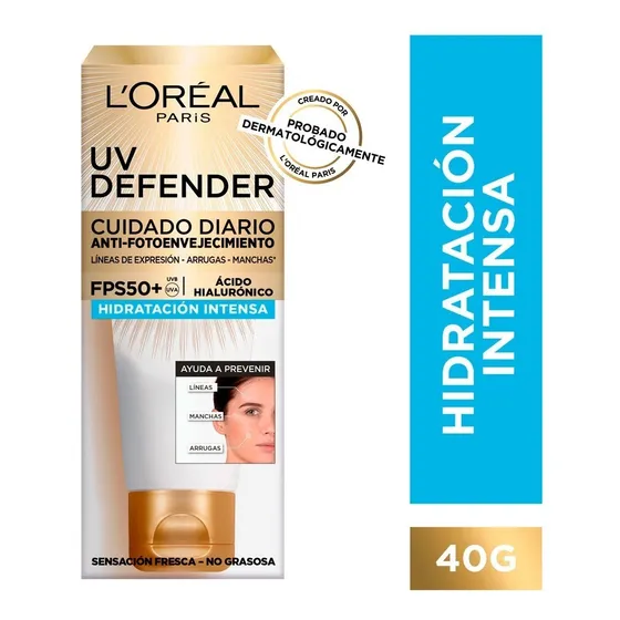 Crema Uv Defender  L'Oréal Paris Hidratación Intensa Fps 50 mas 40gr