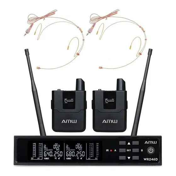 Amw Bu300 Microfone Sem Fio Auricular Duplo Digital Uhf Kit Cor Preto
