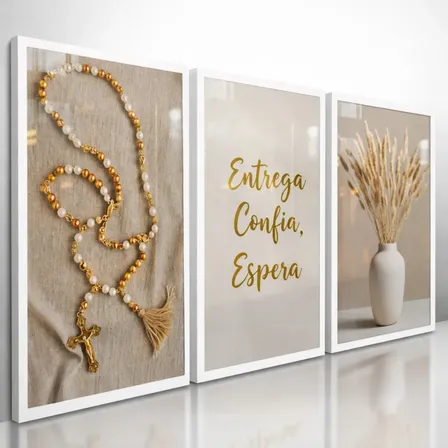 Quadros Religiosos Neutro Frases Boho Terço Oração 122x60