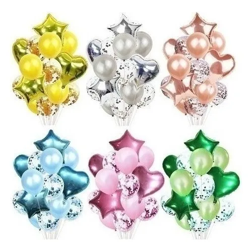 Set Bouquet De 14 Globos Con Corazones Y Estrellas 45cm