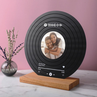 Regalo Personalizado Spotify Vinilo Acrílico Con Base Madera Regalo Personalizado Spotify Vinilo Acrílico Con Base Madera