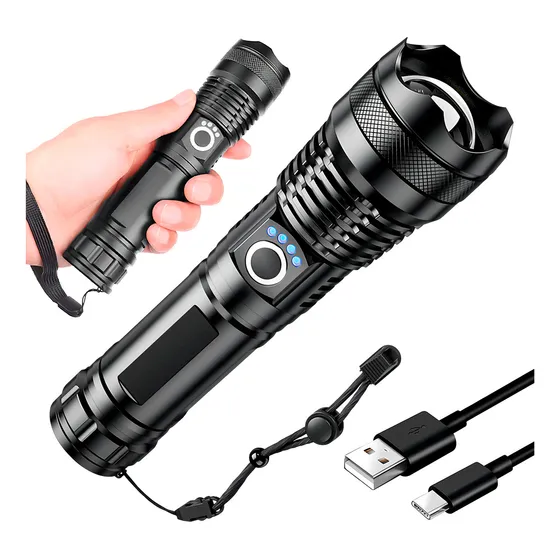 T9 Lanterna Tática Led Recarregável A Mais Potente Zoom Xhp Cor da lanterna Preto Cor da luz Branco