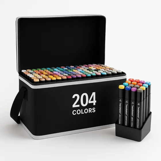 Canetinhas Escolar Ponta Dupla 204 Cores Marcador Permanente Colorido