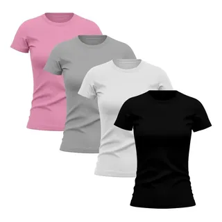 Kit 4 Camisetas Femininas Baby Look Básica Lisa Algodão