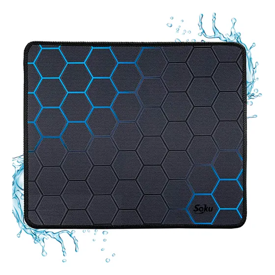 Tapete Gamer Raton Extreme Sports Antideslizante Grueso Color Hexagonos Negro-Azul Soku