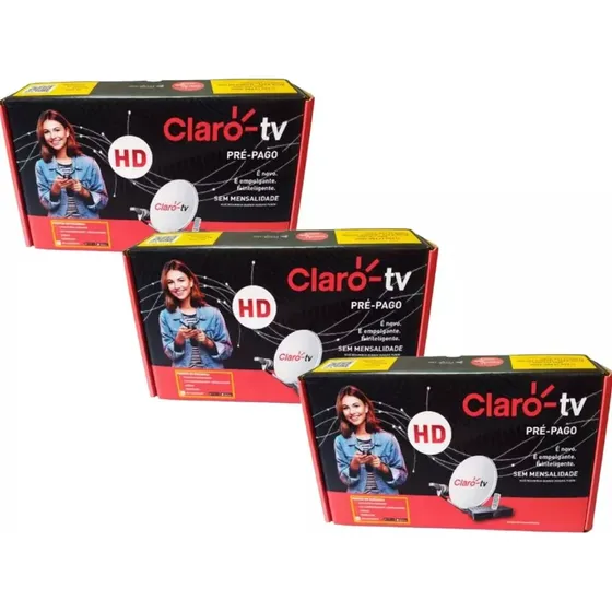 03 Receptores Claro Hd Pre Pago C/ Recarga