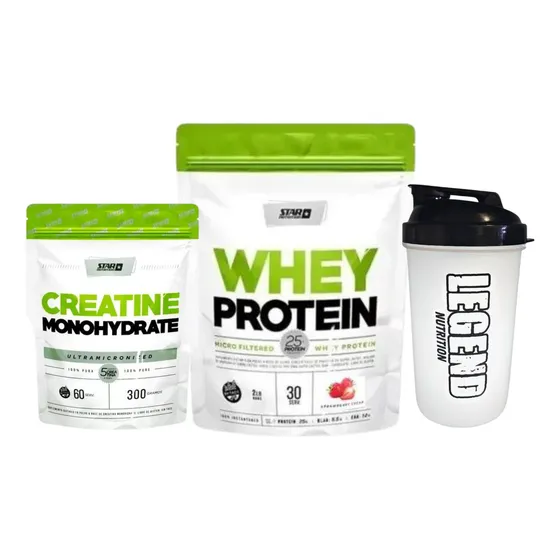 Star Nutrition Whey Protein Sabor Frutilla 908g Creatina Pura Doypack 300g Vaso Legend 600ml