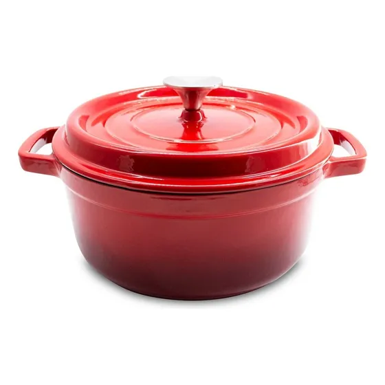 Cacerola Hierro Fundido Esmaltada Sakura Con Tapa 24cm Color Rojo
