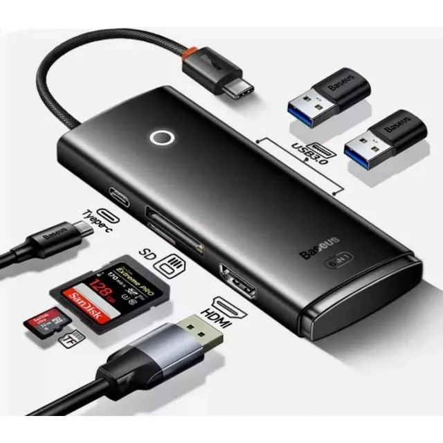 Adaptador Baseus Hub 6 En 1 Tipo C Usb 3.0 Hdmi Sd/tf Wkqx05