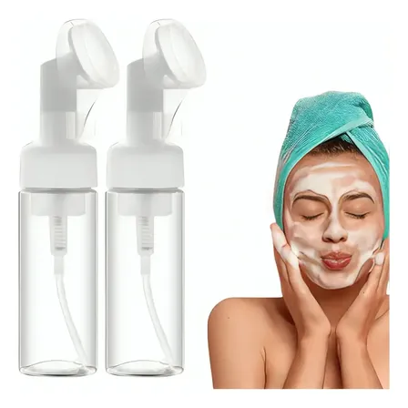 Kit 2 Frascos Pump Espumador Escova Facial Skin Care