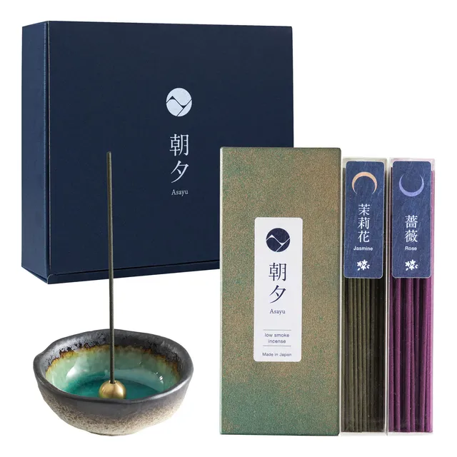 Asayu Japan Juego Regalo Incienso Humo Soporte Laton Floral