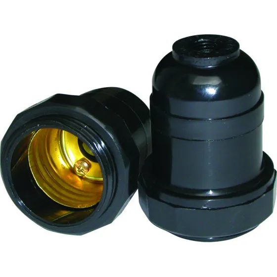 2x Soquete Para Abajur E27 Com Rosca Preto