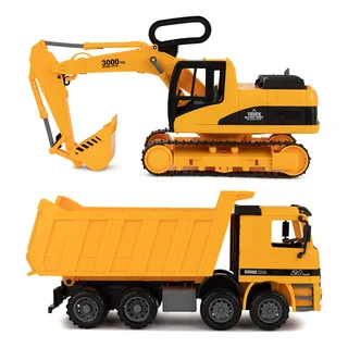 Toy To Enjoy - Juguete Para Excavadora Y Camión Volquete Para Niños (juego De 2) Garra Móvil Y Elevación Trasera Camión De Basura Y Excavadora De Excavadora Vehículo De Construcción Para Niños Y Toy To Enjoy - Juguete Para Excavadora Y Camión Volquete Para Niños (juego De 2) Garra Móvil Y Elevación Trasera Camión De Basura Y Excavadora De Excavadora Vehículo De Construcción Para Niños Y
