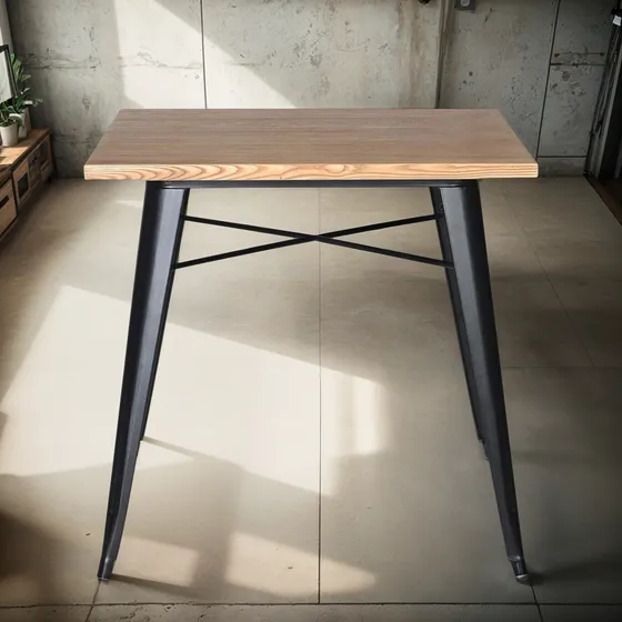 Mesa Comedor Tolix Madera Metal 70x70cm Diseño Industrial