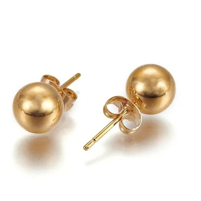 Pendientes Zarcillos Aretes Hipoalergénicos Bola Acero Gold 