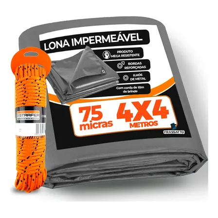 Lona 4x4 Cinza Cobertura Quiosque Tenda Garagem + Corda