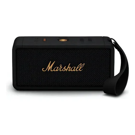 Parlante Marshall Middleton portátil con bluetooth waterproof black and brass