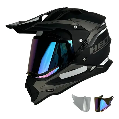 Capacete Helt Trilha Preto Titanium Fosco Cross Vision Glass