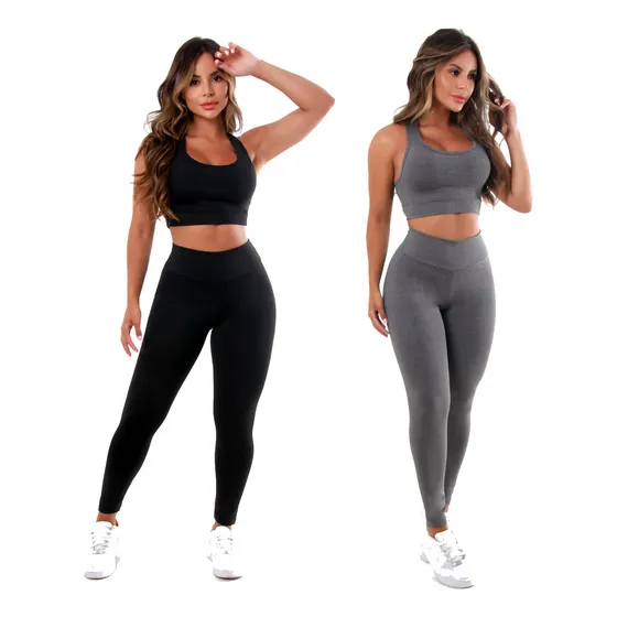 Kit 2 Conjuntos Calça Legging E Top Roupas Feminina Academia