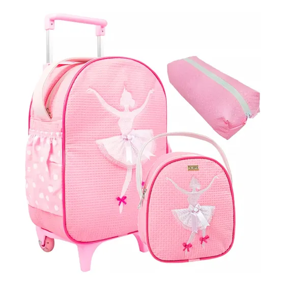 Mochila De Carrinho Infantil Bichinho G Lancheira Pets Cor Bailarina