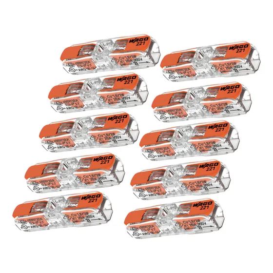 Kit 10 Conector Emenda Inline 2 Polos 4mm 32a 221-2411 Wago