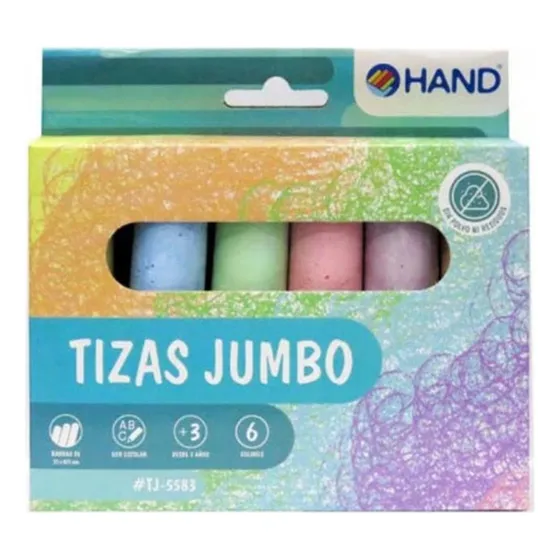 Tizas Pizarra Jumbo 6 Colores, 6 Unid. Hand. Tizas Grandes Color Multicolor