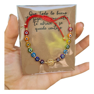 Pulsera Ojo Turco Colores 7 Chakras Con Medalla San Benito Pulsera Ojo Turco Colores 7 Chakras Con Medalla San Benito