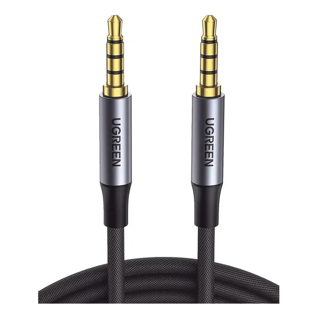 Cable Auxiliar Ugreen de 3.5mm Cable Audio Estéreo Núcleo de Alambre de Cobre Esmaltado Carcasa de Aluminio Azul + Nylon Trenzado Soporta Micrófono 5 Metros