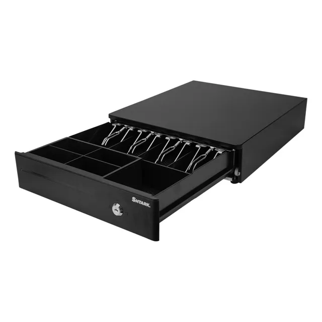 Shtark Cdd Cajon De Dinero Metálico Caja Apertura Automatica Cable Rj11 Y Manual 4 Compartimentos Para Billetes 5 Compartimentos Monedas color negro