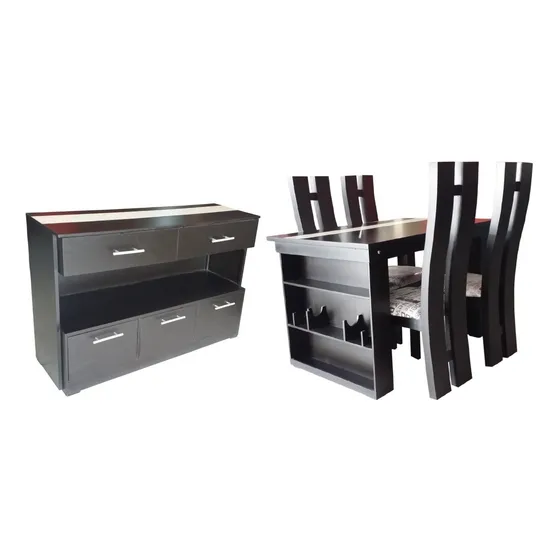 Comedor Moderno De 4 Sillas Con Bufetera Y Porta Botellas.