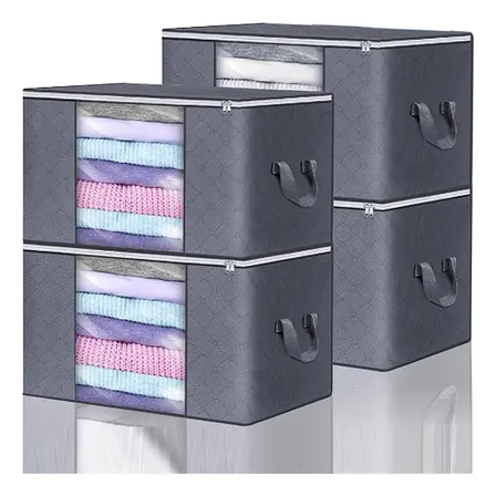 04 Saco Organizador Edredom Roupa Cobertor Multiuso 84l Cinza-escuro