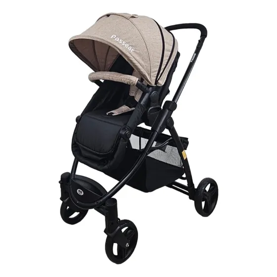 Carrinho Bebê Júpiter Passear Travel System Reversível Cor Caqui Com Preto Chassi Preto
