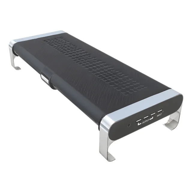 Base Eleva Monitor Escritorio 4 Usb Rgb Organizador Negro