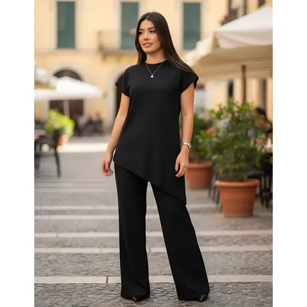 Conjunto Feminino Comfy Blusa Assimétrica E Calça Pantalona