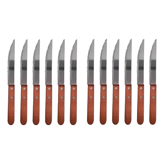 Set X12 Cuchillos Mesa Mango Madera Acero Inoxidable Carol
