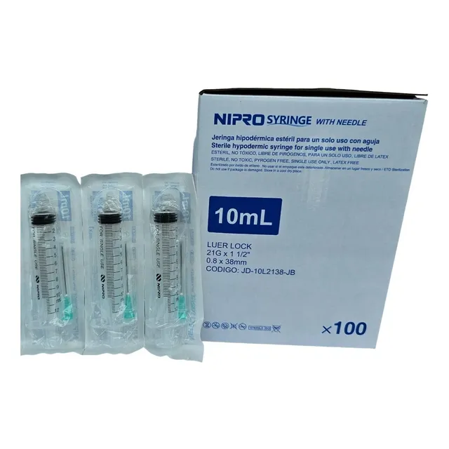 Jeringa 10 Ml Con Aguja Luer Lock 21g X 1 1/2 De Nipro