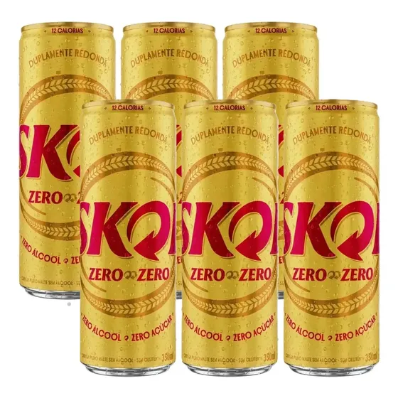 Cerveja Skol Zero Álcool Sem Açúcar Lata 350ml Pack 6 Unid