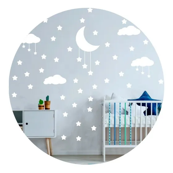 Adesivo Decorativo Parede Quarto Estrelas Lua Nuvens