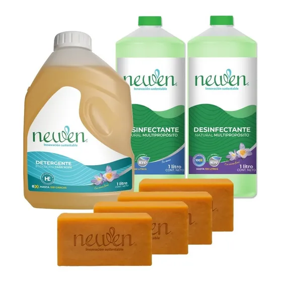 Paquete Newen 1l Detergente + 2l Desinfectante + 4 Borrador