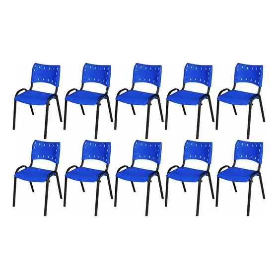 Kit 10 Cadeira Iso Base Preto Igreja Escola Azul Lorenttistore
