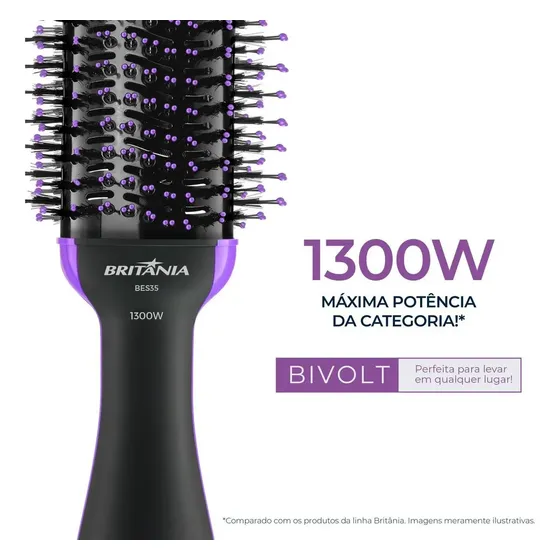Escova Secadora Britânia BES35 Nanocerâmica 1300W Bivolt Alisadora Modeladora Secador 4 em 1 Alta Po