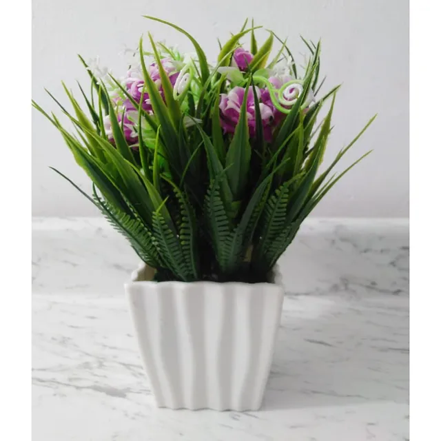 Flores Artificiales Con Macetero Morada