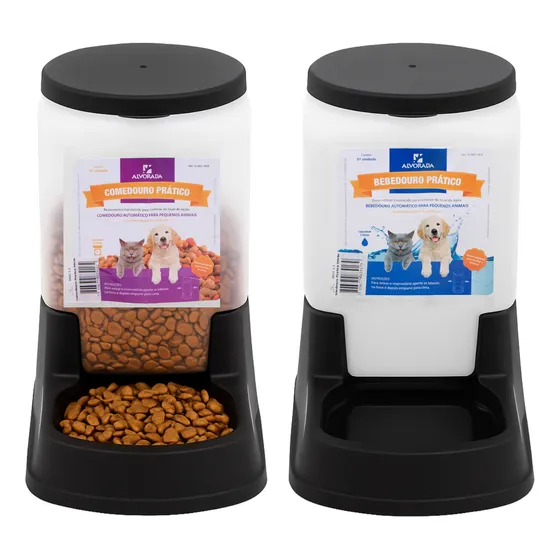 Kit Comedouro e bebedouro pequeno Pet 3L Automatico cor preto