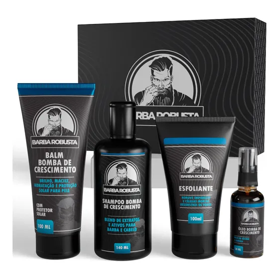 Kit Cresce Barba - Shampoo + Balm + Óleo + Esfoliante 