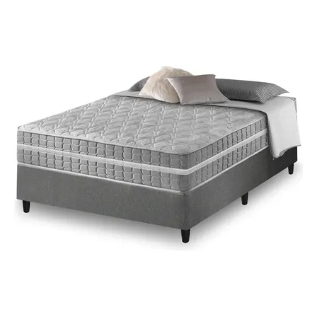 Box Casal Cinza + Colchão Molas Ensacadas Zidi Alabama 138cm