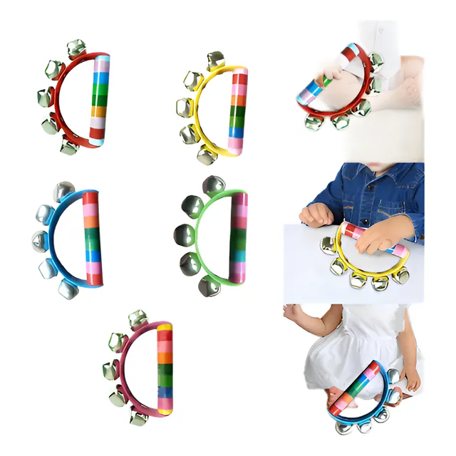 Pandereta En Madera 5 Cascabeles Montessori Colores - Niños