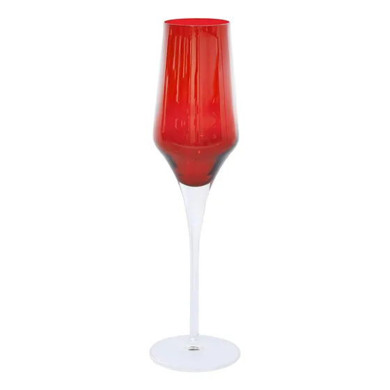 Vaso Champan Rojo 10.25  Alto Cristaleria Tallo Estriado 7