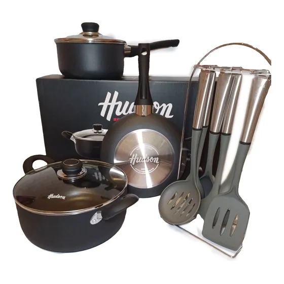 Batería De Cocina Hudson Set Juego Teflón Utensilios 