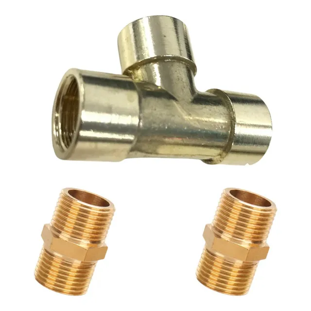 Conexão União Tee Latão Fêmea Rosca 1/4 Bsp + 2 Niples 1/4