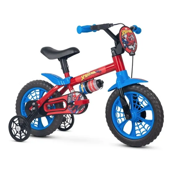 Bicicleta Infantil Aro 12 Homem Aranha Nathor Spider-man Cor Vermelho Azul e Preto